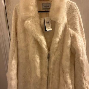 Guess Ladies white Faux Fur size Large NWT Length 77”Bust 62”